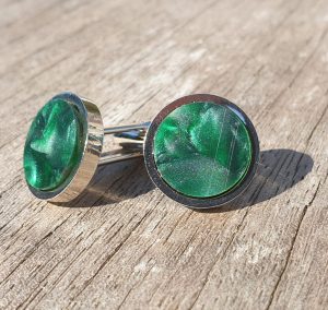 Dark Green, Marbled Acrylic, Rhodium Plated Cufflinks