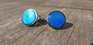 Blue, Marbled Acrylic, Rhodium Plated Cufflinks